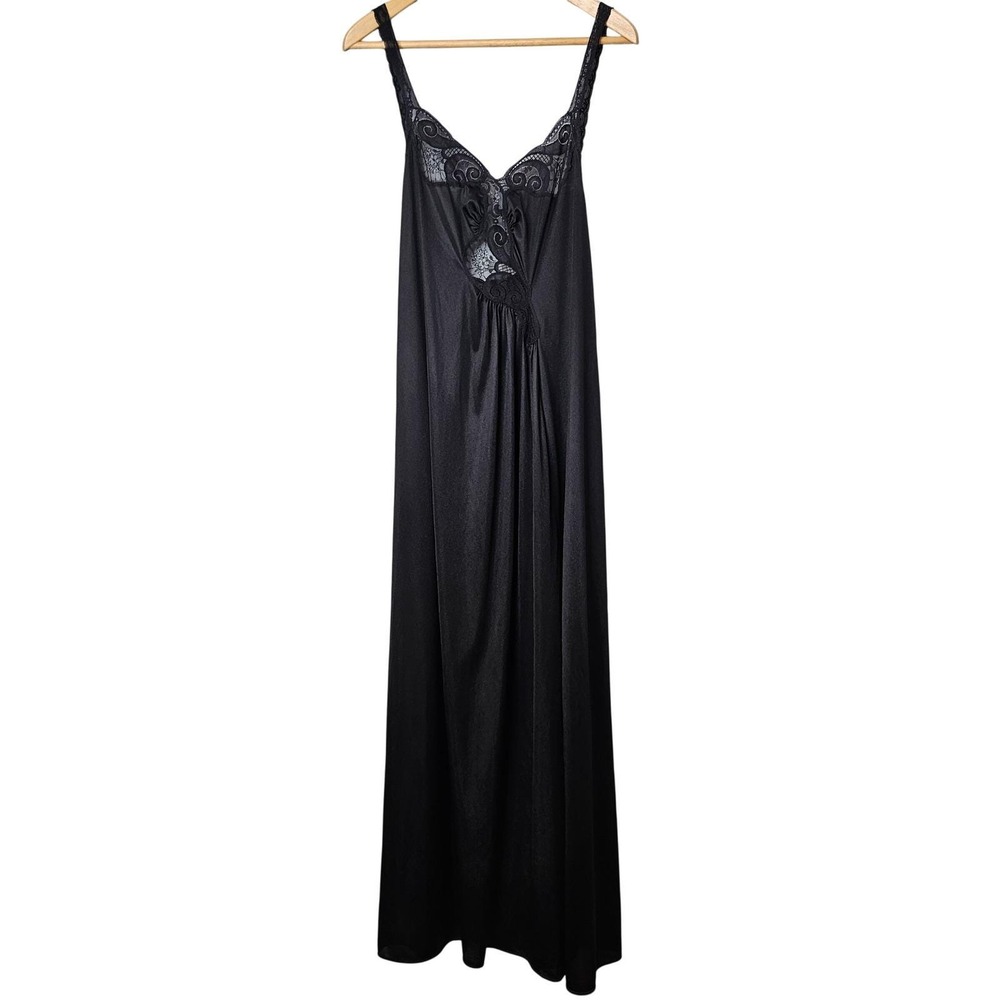 Kayser‎ Vtg Large Black Lace Trim Maxi Nightgown Slip Dress Made in USA Womens